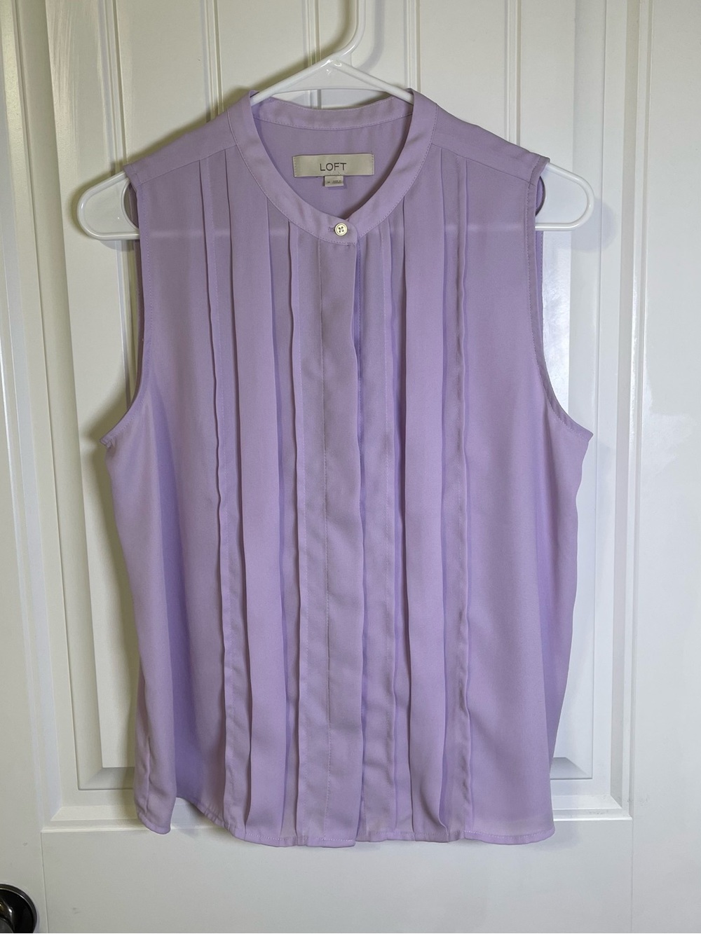 LOFT Medium Lavender Pintucked Semi-Sheer Sleeveless Blouse Hidden Button Down